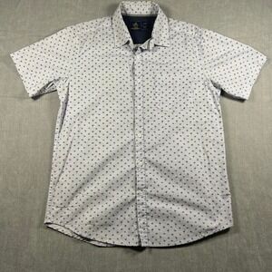 Rugby University Men's Large Striped Palm Tree Print Short Sleeve Button-Up
